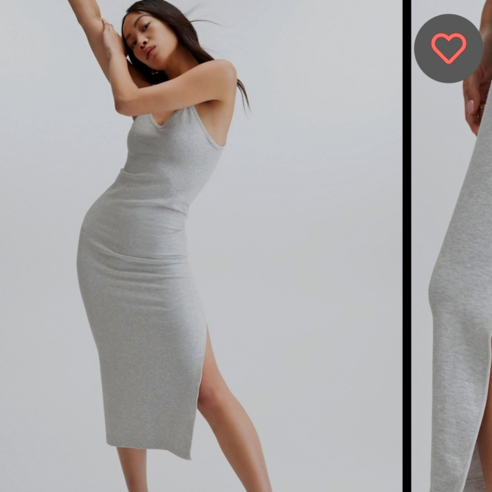 Fabletics Cloud Seamless Tank Midi Dress Light Heather Gray Size MED